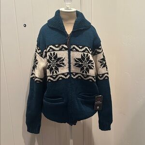 Lost Horizons Wool Blue and White Knit Zip-Up Sweater